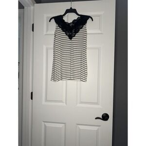 Blumin Apparel Lace V Neck Tank Top Small Black White Stripe